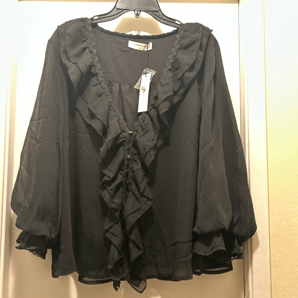 Commense Black Ruffled Blouse